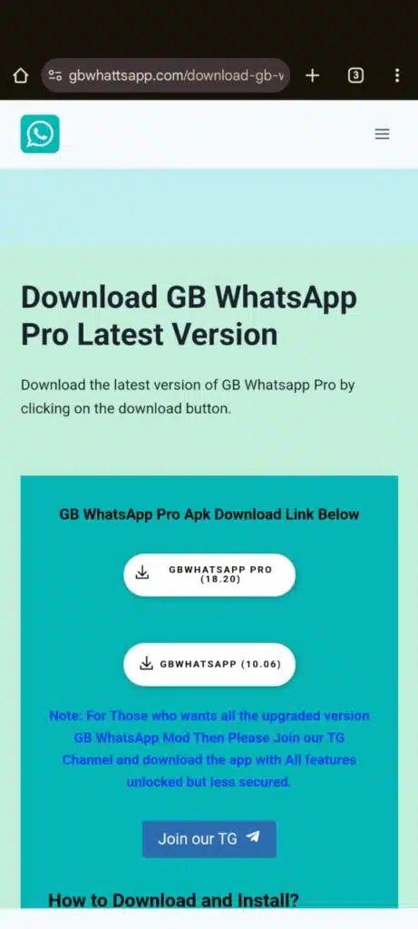 download on download button showing latest version of gb whatsapp